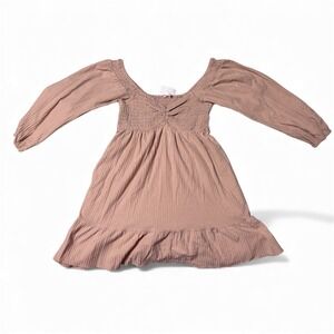 Baeverly Smocked Square Neck Ruched Front Blush Pink Babydoll shirt